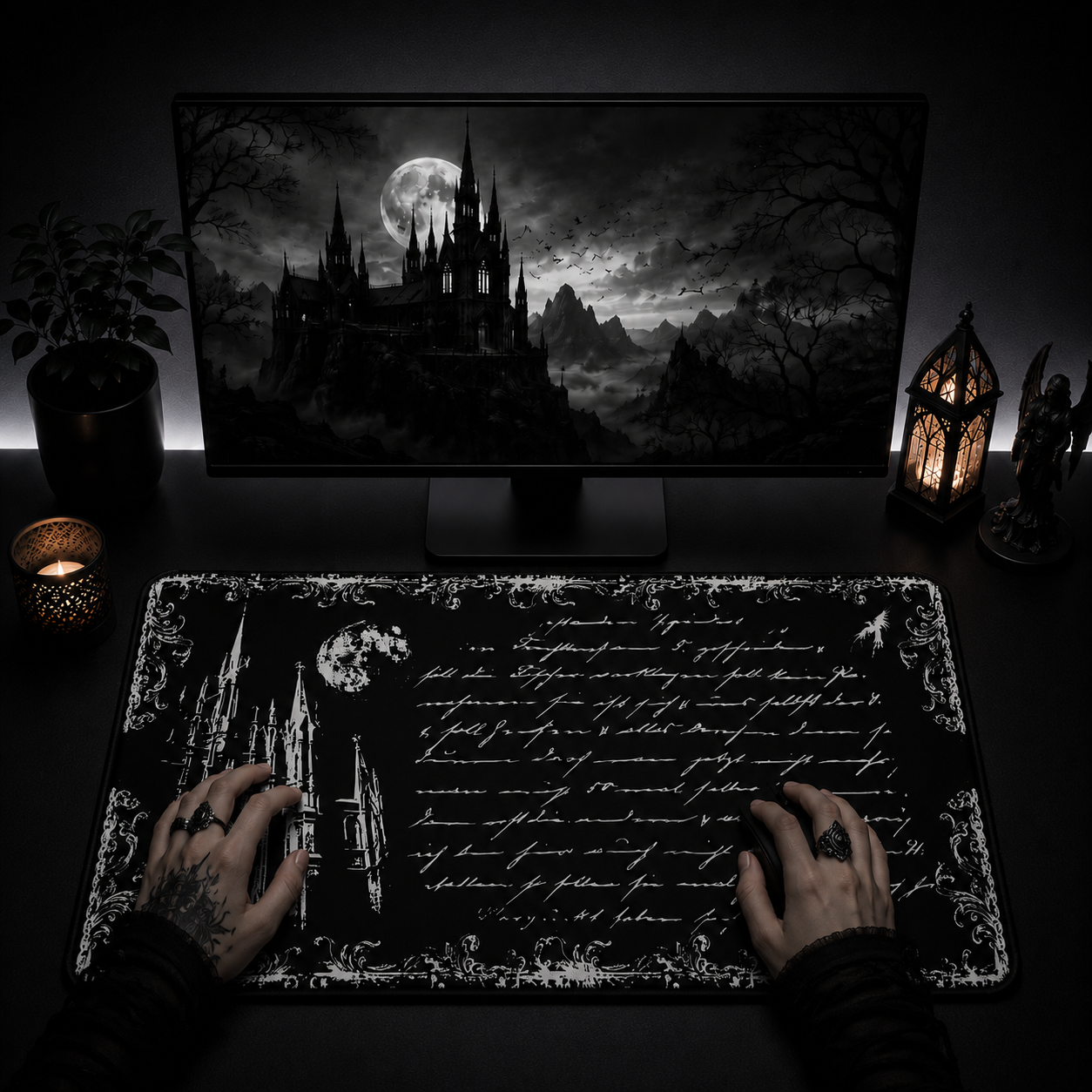 Gothic Castle Mousepad - Dark Academia Desk Mat for Gamers & Fantasy Lovers