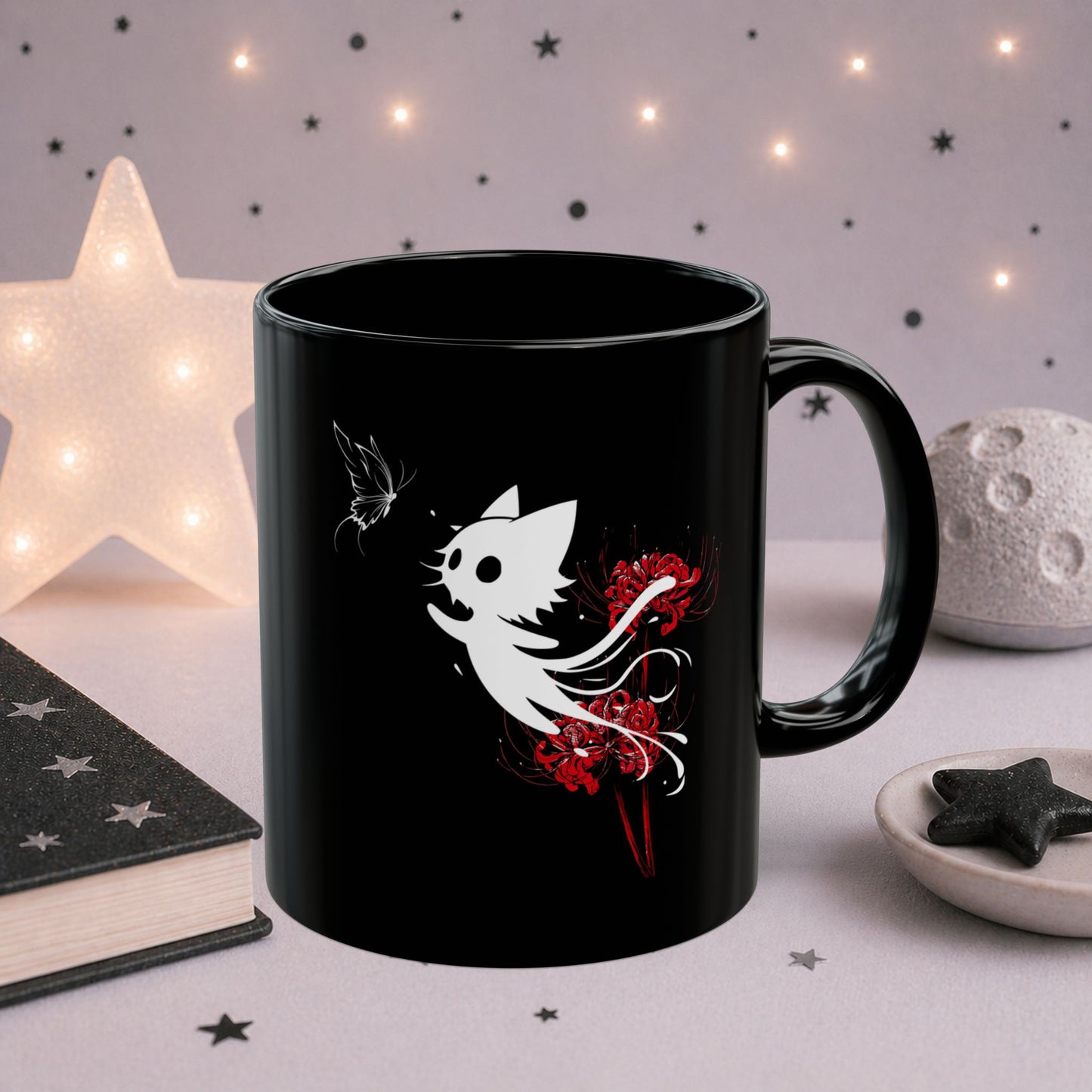 Gothic Cat Ghost Mug — Dark Aesthetic Ceramic Coffee Cup