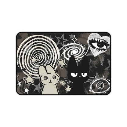 Dark Punk Pad Trippy Bunny &amp; Cat Mousepad Alt Grunge Desk Mat Weirdcore Aesthetic Gaming Pad for Emo Desks Indie Alt Room Decor