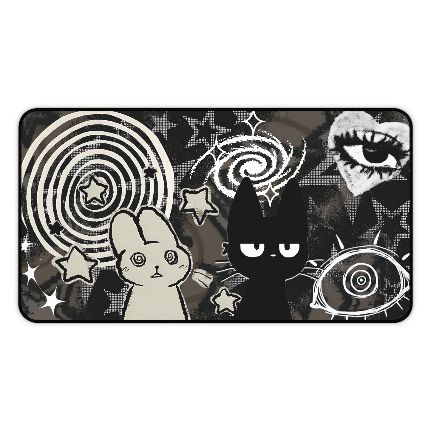 Dark Punk Pad Trippy Bunny &amp; Cat Mousepad Alt Grunge Desk Mat Weirdcore Aesthetic Gaming Pad for Emo Desks Indie Alt Room Decor