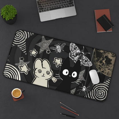 Kawaii Gothic Mouse Pad - Creepy Cute Bunny & Cat XL Gaming Desk Mat