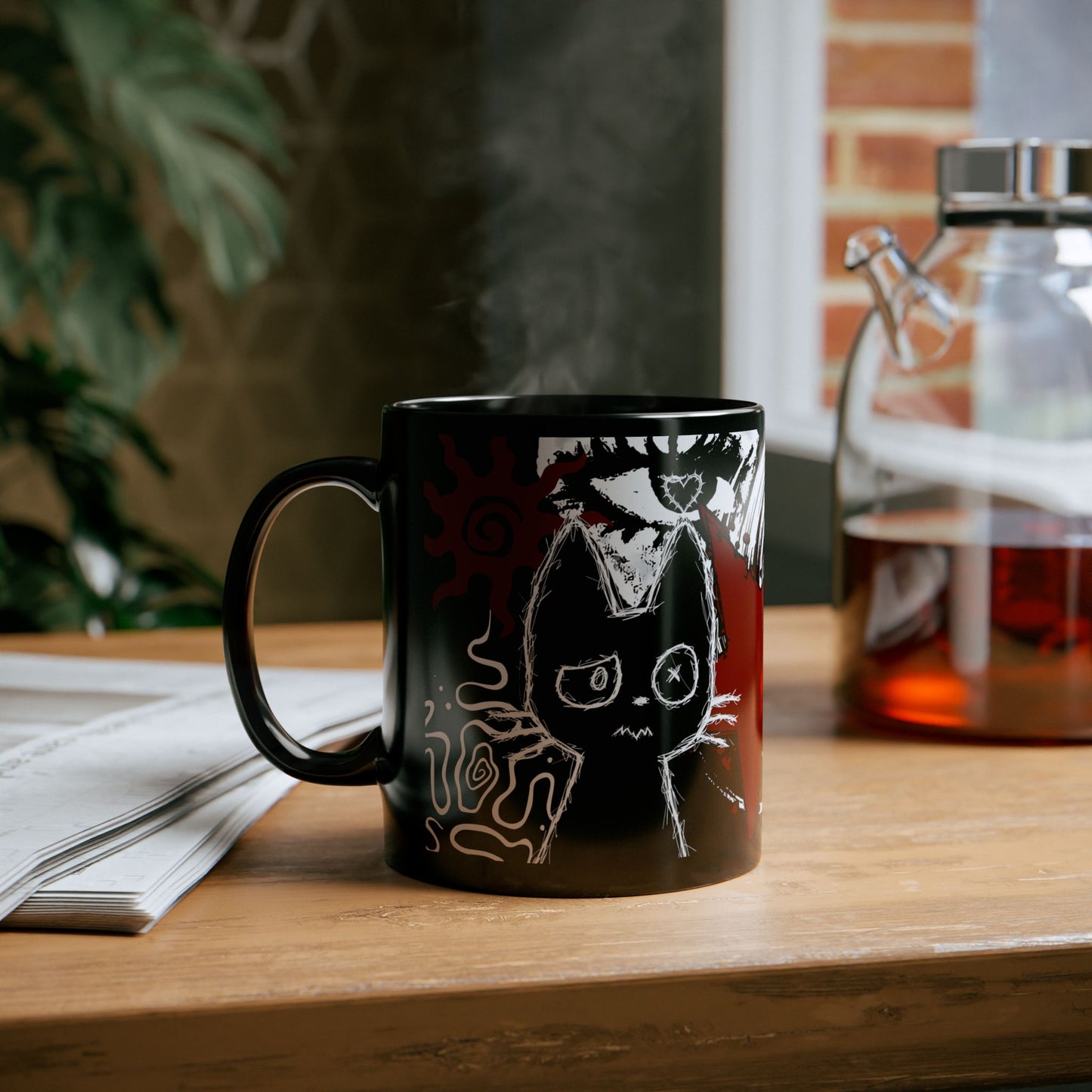 Dark Punk Cat Mug - Gothic Black Coffee Cup Alt Aesthetic