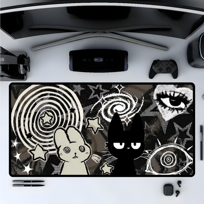 Dark Punk Pad Trippy Bunny &amp; Cat Mousepad Alt Grunge Desk Mat Weirdcore Aesthetic Gaming Pad for Emo Desks Indie Alt Room Decor