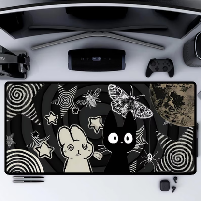 Kawaii Gothic Mouse Pad - Creepy Cute Bunny & Cat XL Gaming Desk Mat