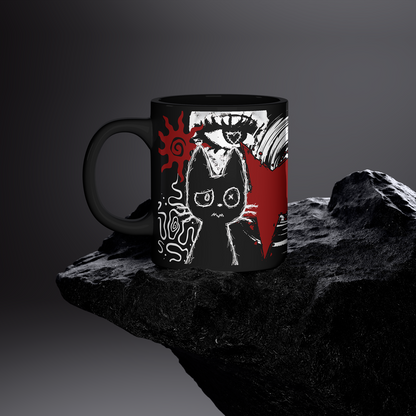 Dark Punk Cat Mug - Gothic Black Coffee Cup Alt Aesthetic