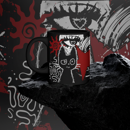 Dark Punk Cat Mug - Gothic Black Coffee Cup Alt Aesthetic