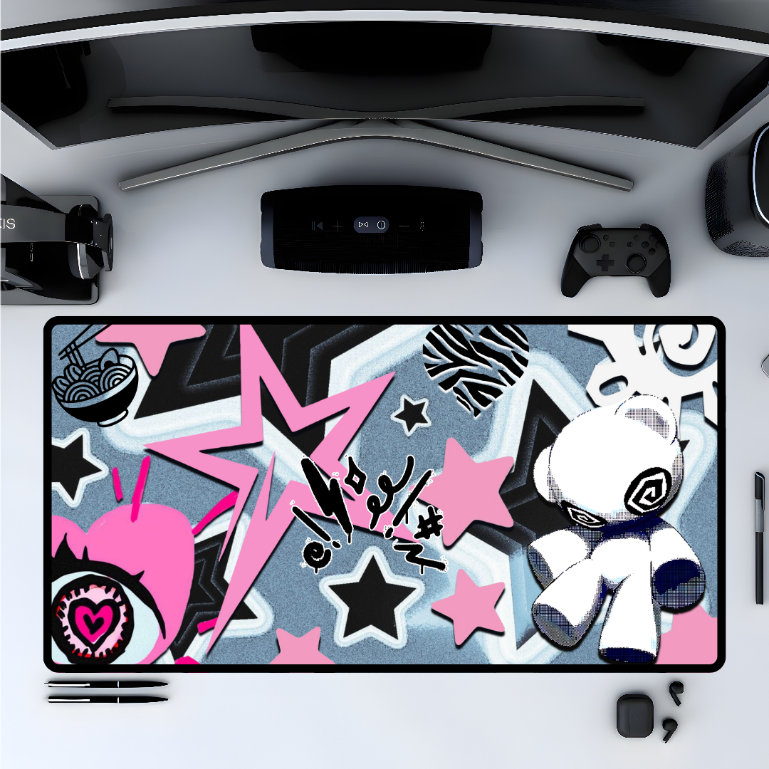 Kawaii Punk Mousepad - Pink Star Aesthetic Gaming Desk Mat