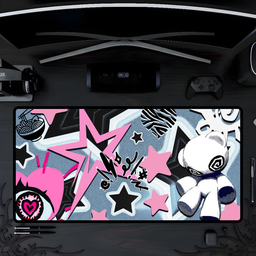 Kawaii Punk Mousepad - Pink Star Aesthetic Gaming Desk Mat