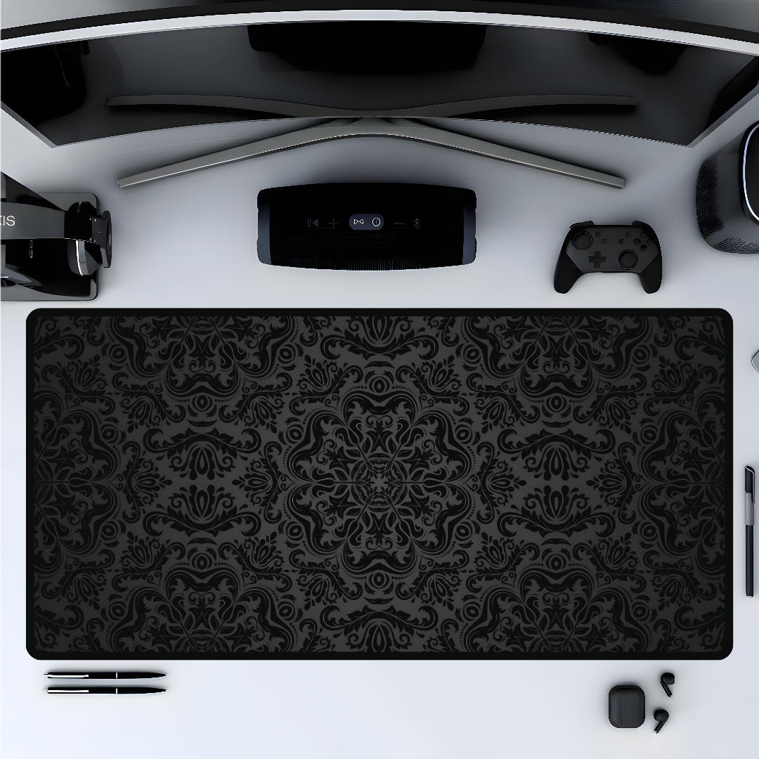 Black Damask Gothic Mousepad - Dark Academia Desk Mat