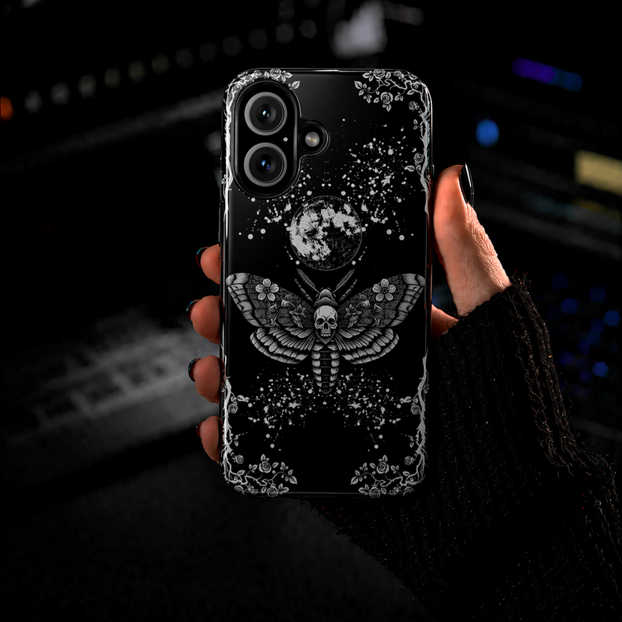 Gothic Moth Phone Case | Skull Butterfly Moon Cover | NekoStyleStudio