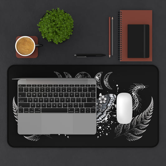Gothic Moth Mousepad - Skull & Moon Phases Desk Mat for Occult Aesthetic