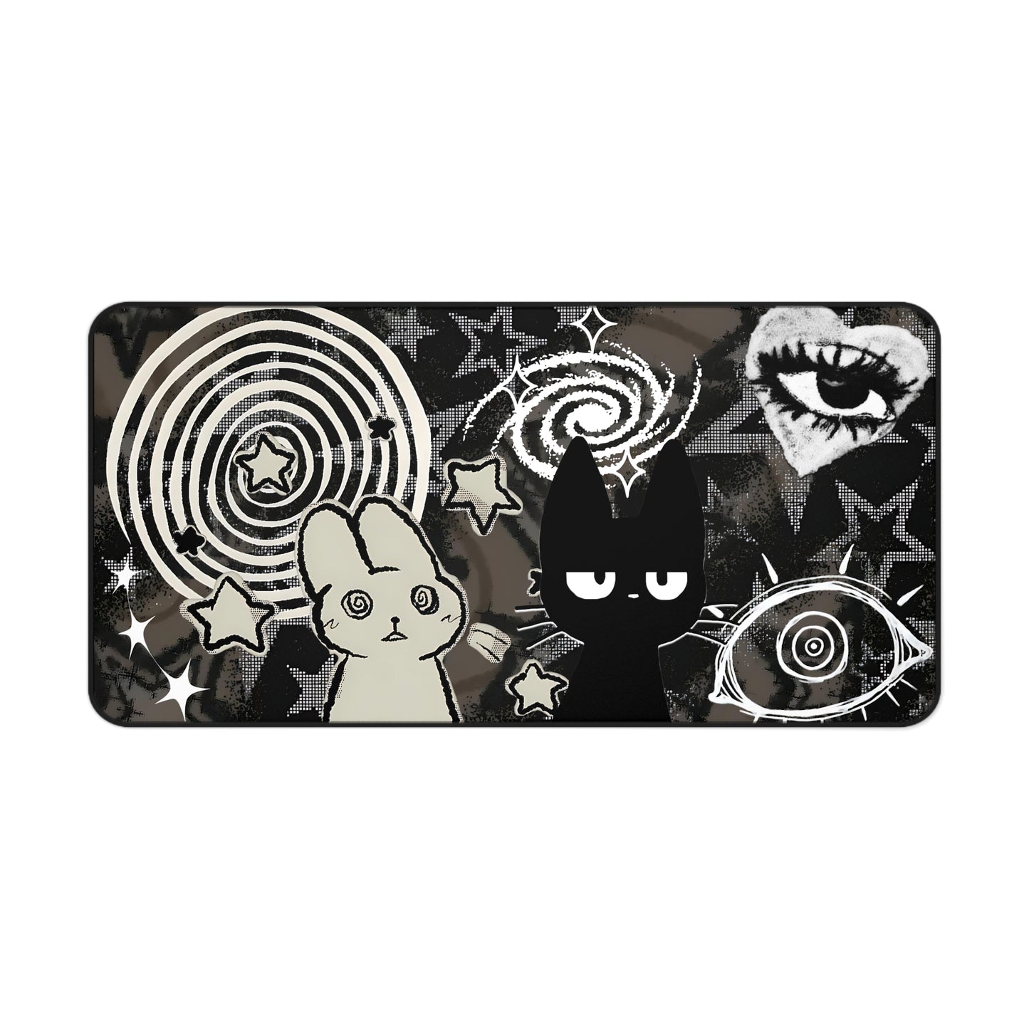 Dark Punk Pad Trippy Bunny &amp; Cat Mousepad Alt Grunge Desk Mat Weirdcore Aesthetic Gaming Pad for Emo Desks Indie Alt Room Decor