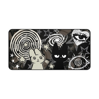 Dark Punk Pad Trippy Bunny &amp; Cat Mousepad Alt Grunge Desk Mat Weirdcore Aesthetic Gaming Pad for Emo Desks Indie Alt Room Decor