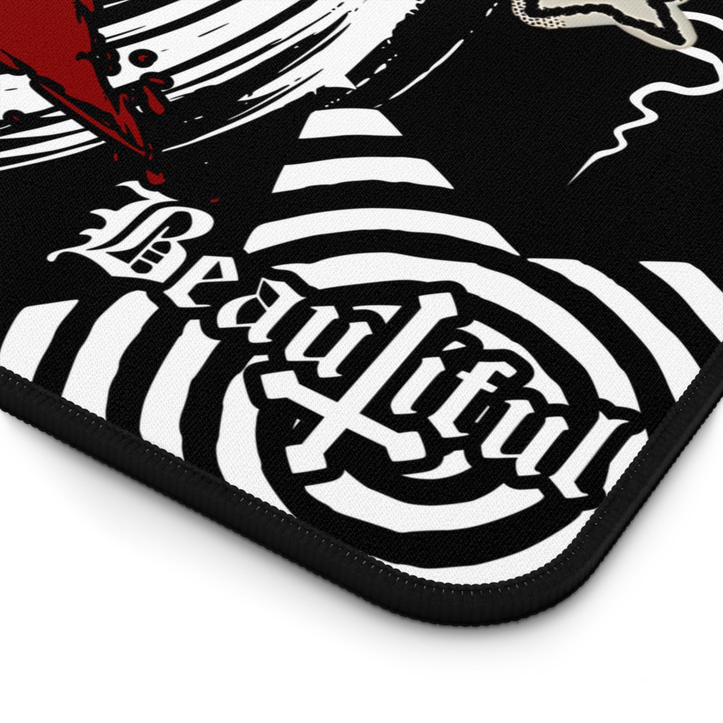 Dark Punk Cat Mousepad - Grunge Red Star Gaming Mat