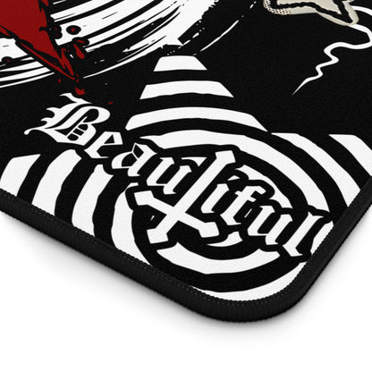 Dark Punk Cat Mousepad - Grunge Red Star Gaming Mat