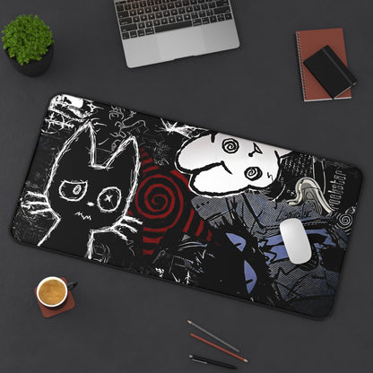 Dark Punk Anime Mousepad XL - Creepy Cat Gaming Desk Mat