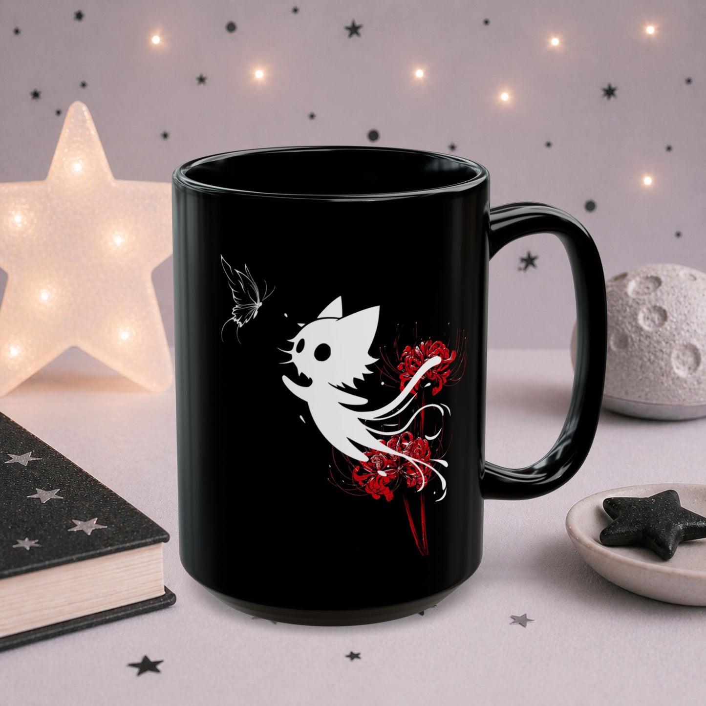 Gothic Cat Ghost Mug — Dark Aesthetic Ceramic Coffee Cup