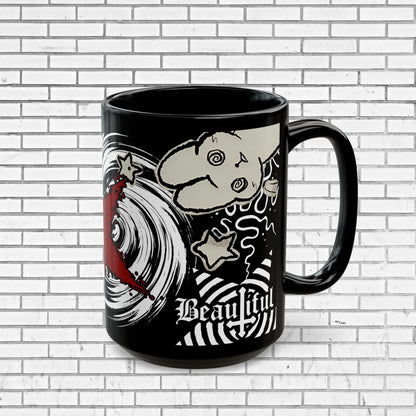Dark Punk Cat Mug - Gothic Black Coffee Cup Alt Aesthetic