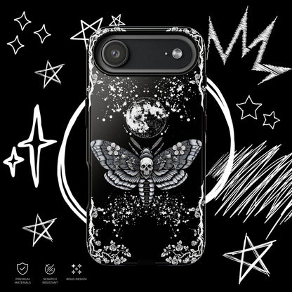Gothic Moth Phone Case | Skull Butterfly Moon Cover | NekoStyleStudio