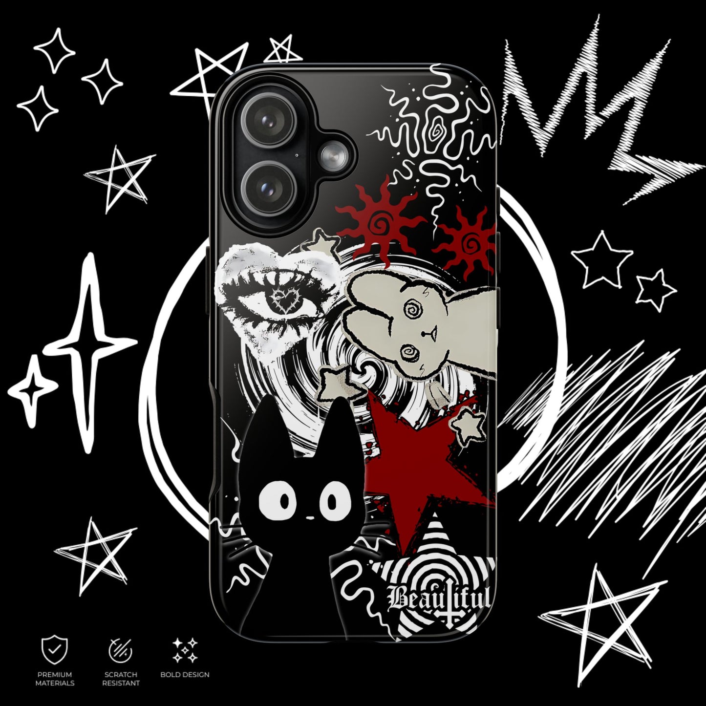 Gothic Cat & Bunny Phone Case | Dark Punk | NekoStyleStudio