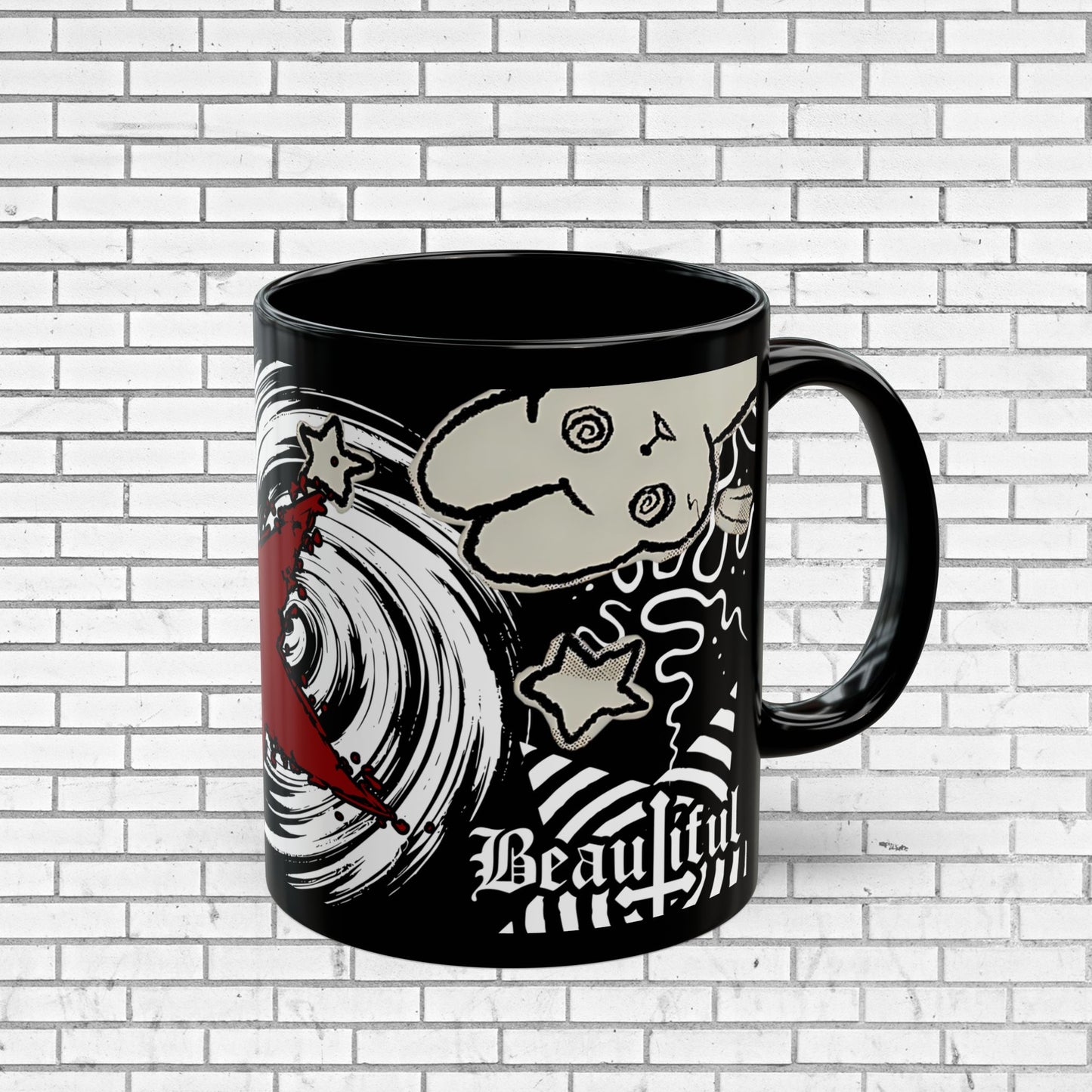Dark Punk Cat Mug - Gothic Black Coffee Cup Alt Aesthetic