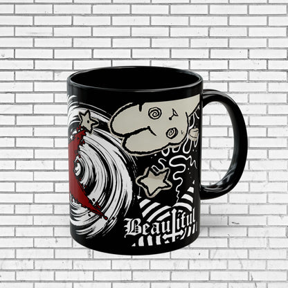 Dark Punk Cat Mug - Gothic Black Coffee Cup Alt Aesthetic