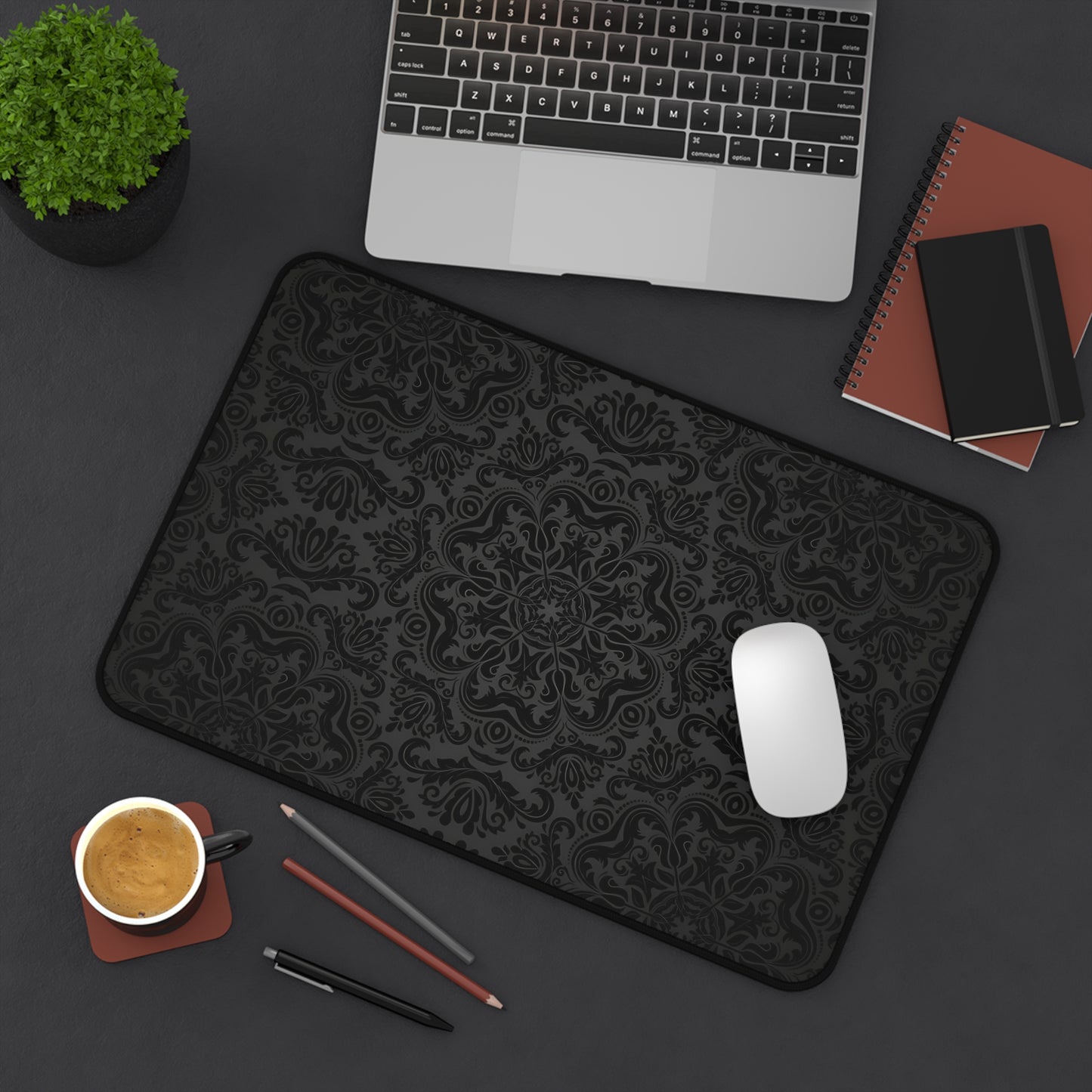 Black Damask Gothic Mousepad - Dark Academia Desk Mat