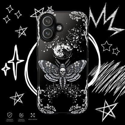 Gothic Moth Phone Case | Skull Butterfly Moon Cover | NekoStyleStudio