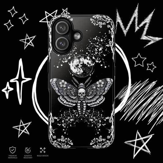 Gothic Moth Phone Case | Skull Butterfly Moon Cover | NekoStyleStudio