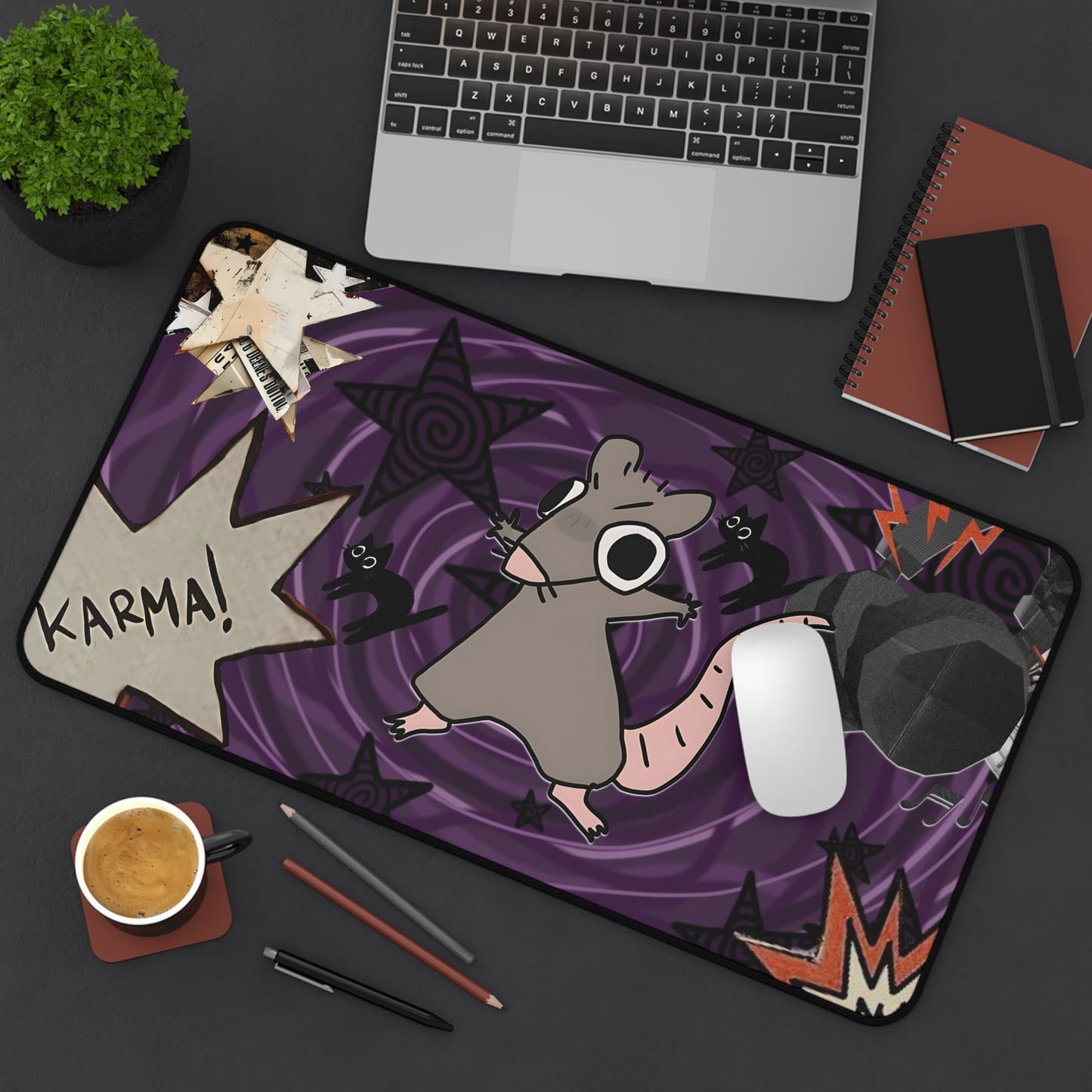 Karma Mousepad - Pastel Goth Rat & Black Cats XL Desk Mat