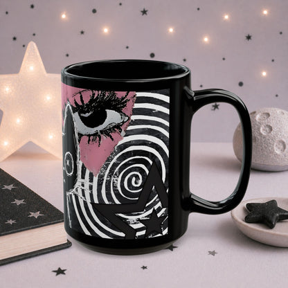 Trippy Gothic Cat Mug — Black Alt Ceramic Coffee Cup