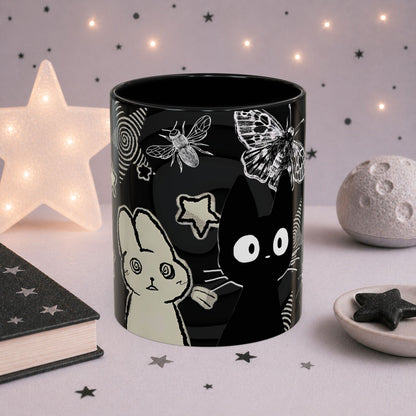 Trippy Grunge Cat Mug — Alt Weirdcore Ceramic Coffee Cup