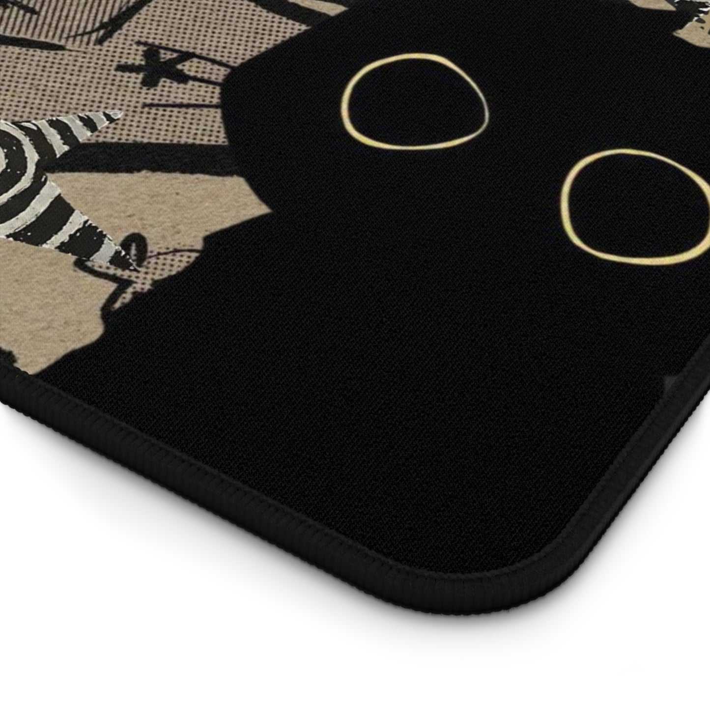 Grunge Cat Mouse Pad Black Cat Collage Desk Mat with Vinyl Record, Mushrooms &amp; Stars Aesthetic Desk Decor for Gamers and Artists Gift