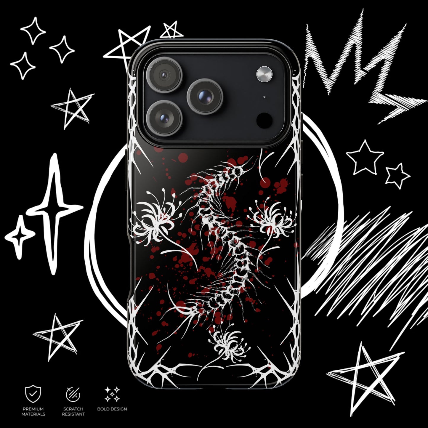 Gothic Centipede Phone Case | Blood Splatter Design | NekoStyleStudio