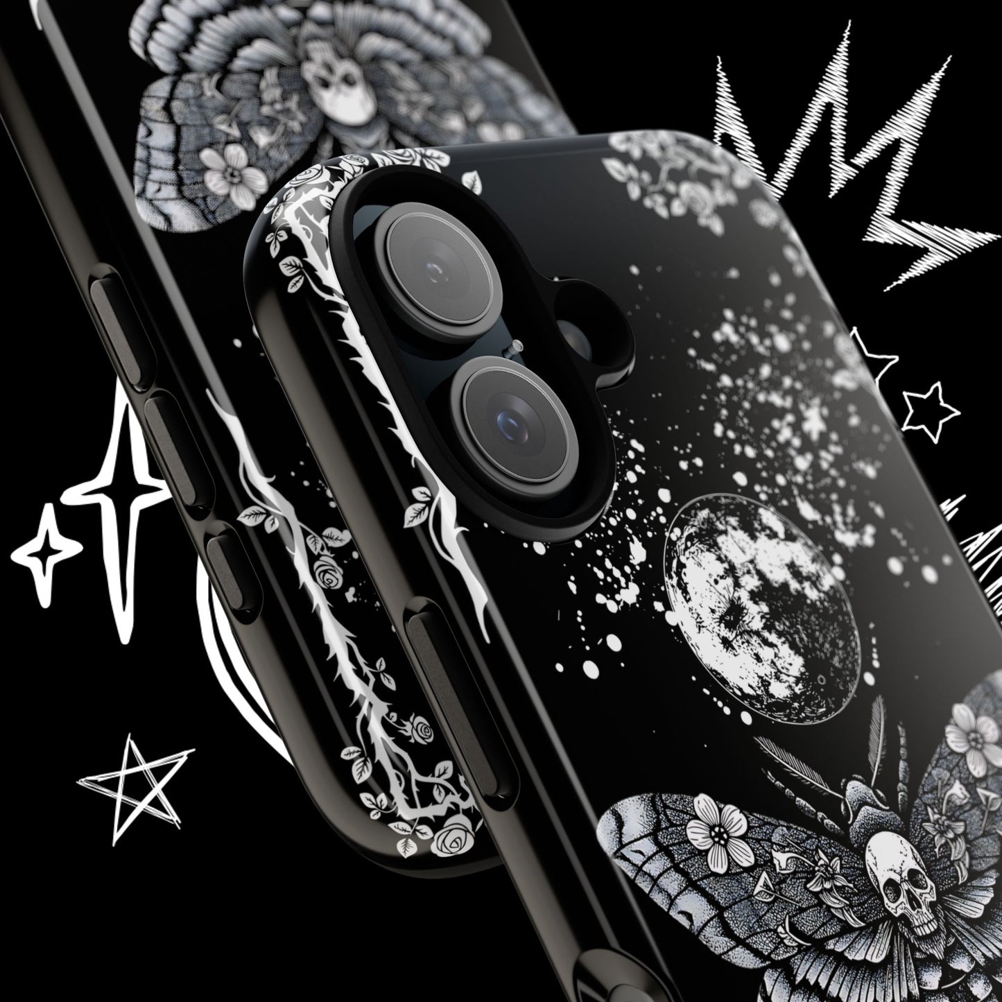 Gothic Moth Phone Case | Skull Butterfly Moon Cover | NekoStyleStudio