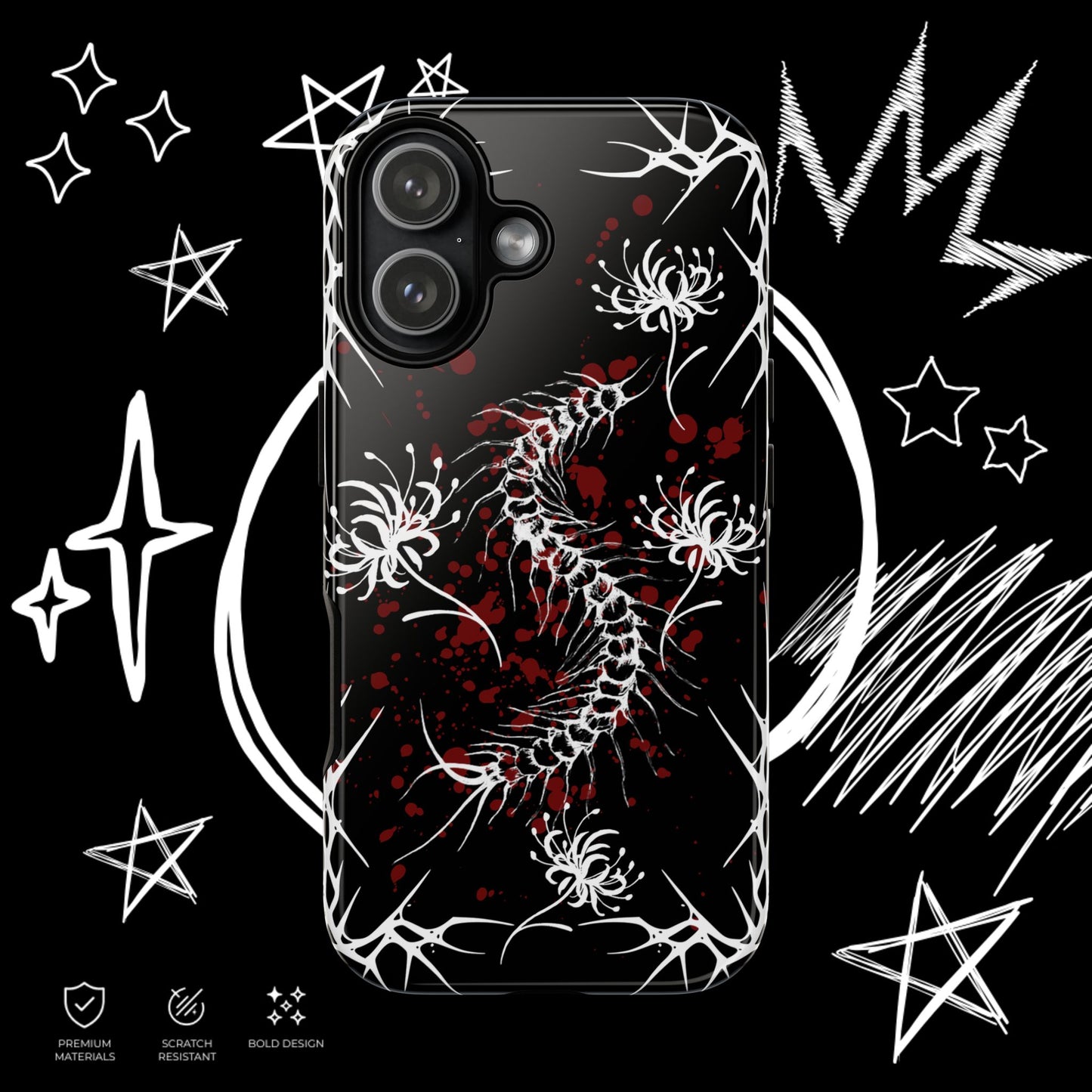 Gothic Centipede Phone Case | Blood Splatter Design | NekoStyleStudio