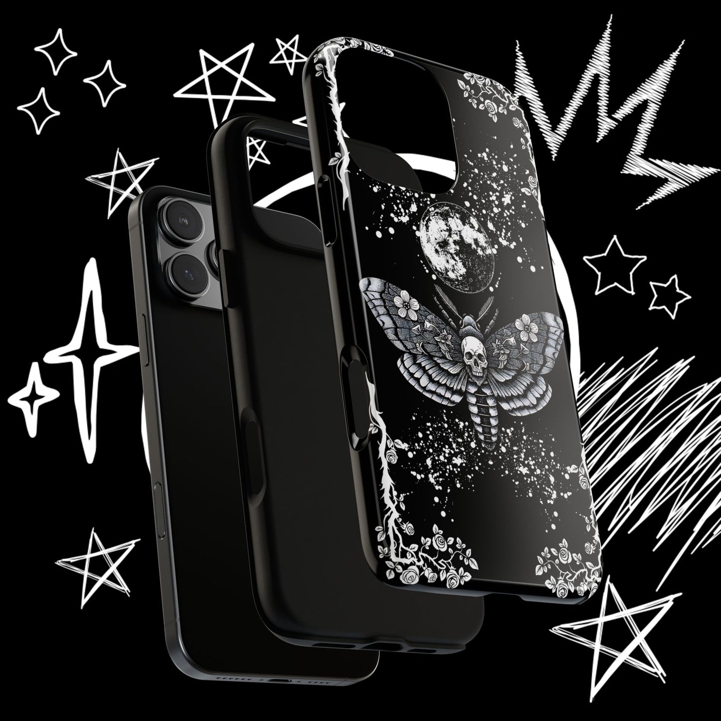 Gothic Moth Phone Case | Skull Butterfly Moon Cover | NekoStyleStudio
