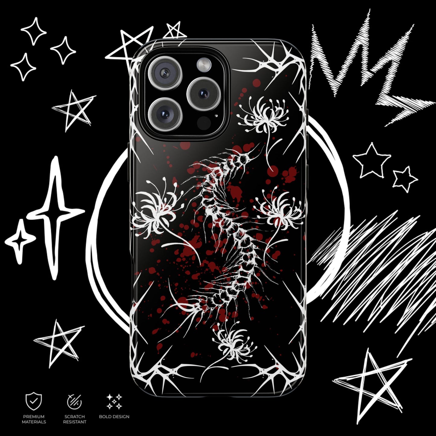 Gothic Centipede Phone Case | Blood Splatter Design | NekoStyleStudio