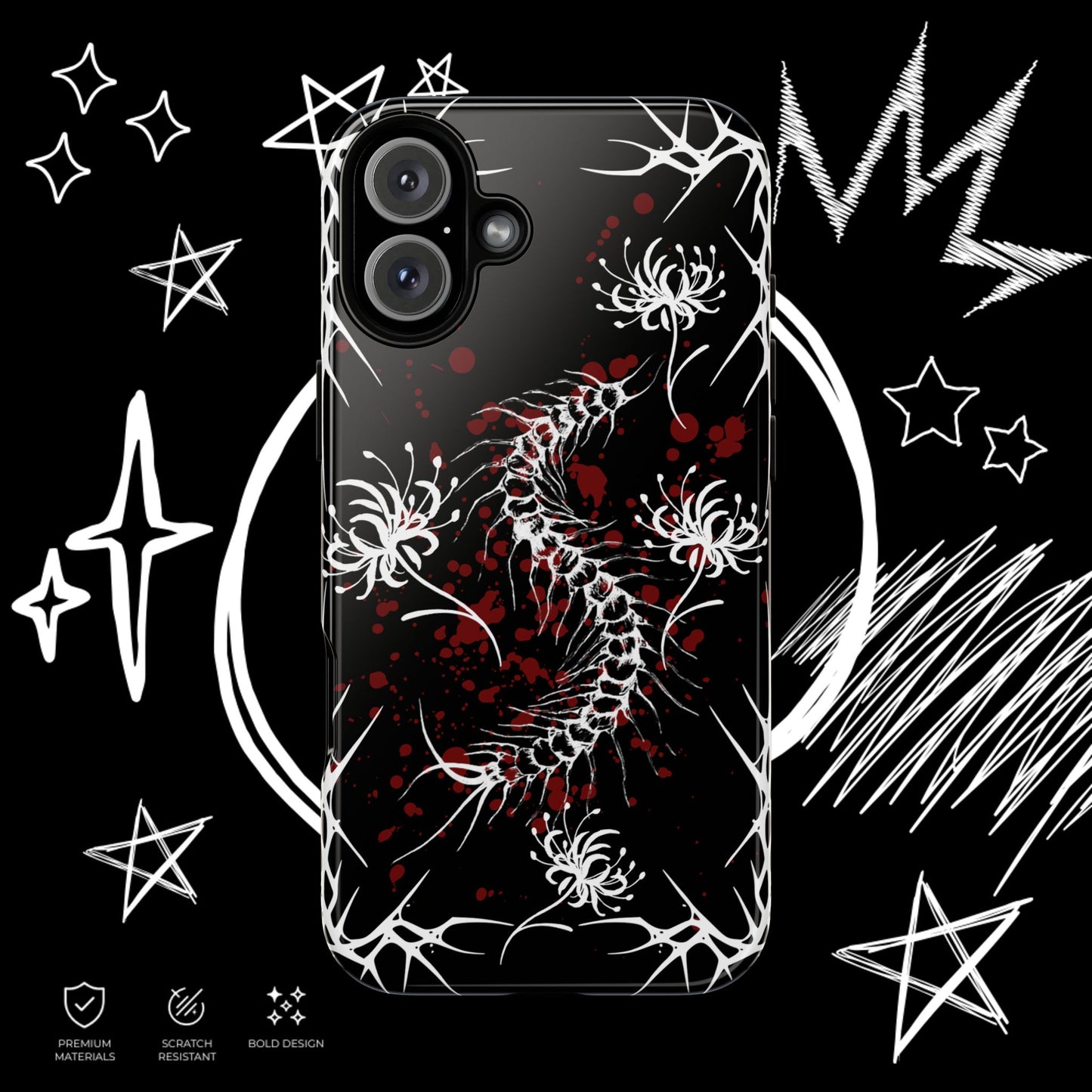 Gothic Centipede Phone Case | Blood Splatter Design | NekoStyleStudio