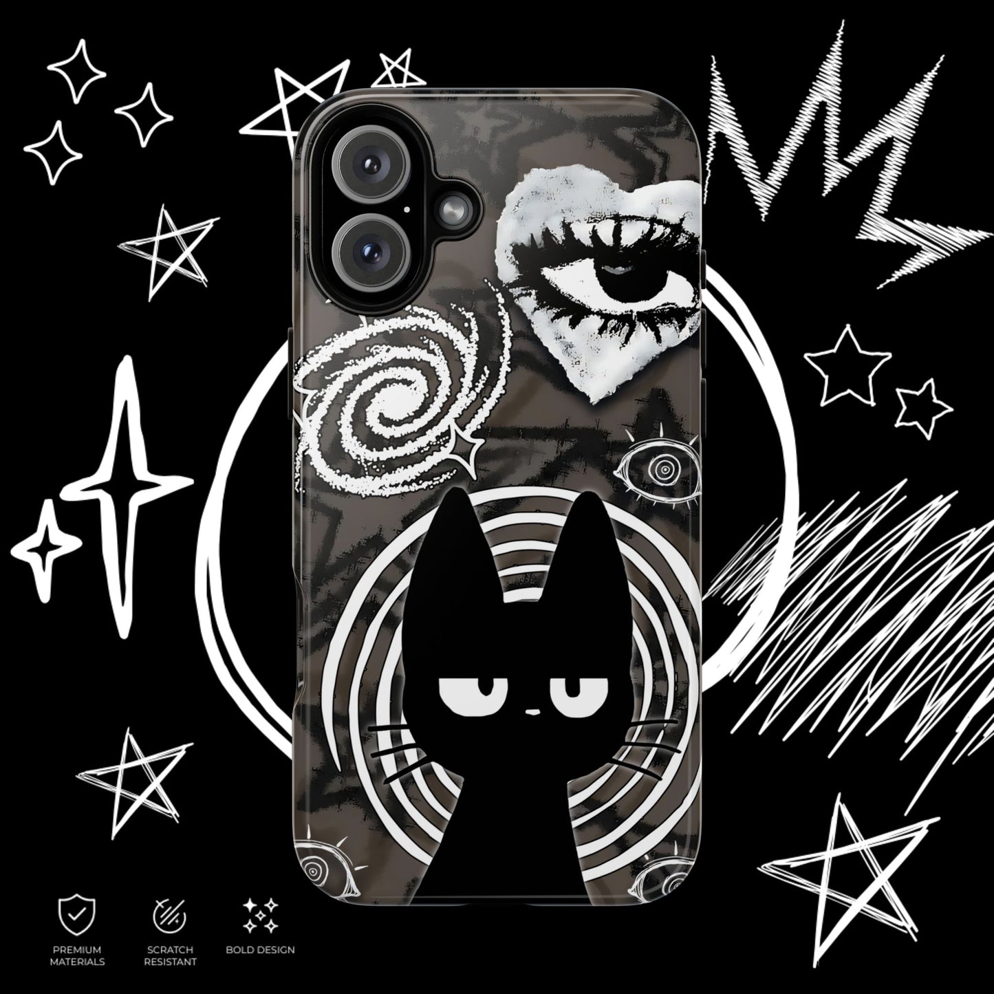 Gothic Cat & Mystical Eye Phone Case – iPhone 17 – Glossy Finish | NekoStyleStudio