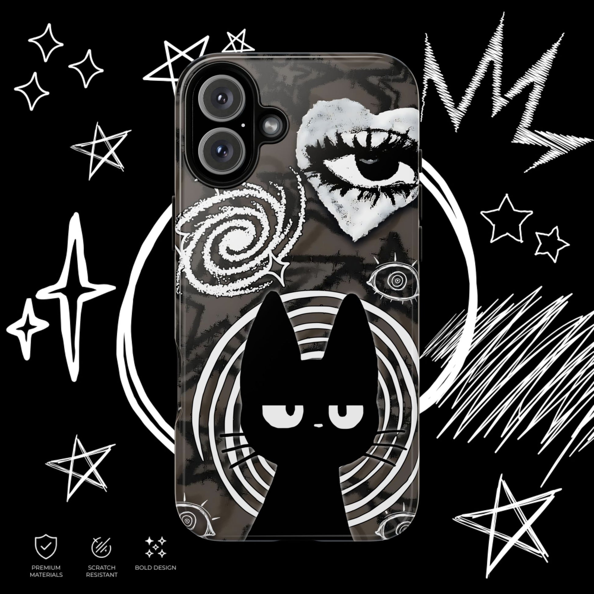 Gothic Cat & Mystical Eye Phone Case – iPhone 17 – Glossy Finish | NekoStyleStudio