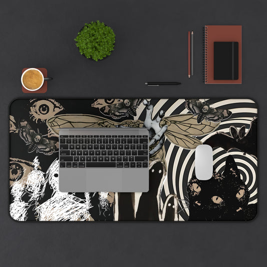 Surreal Gothic Mousepad - Horror Art Desk Mat with Ghosts, Moths & Spirals