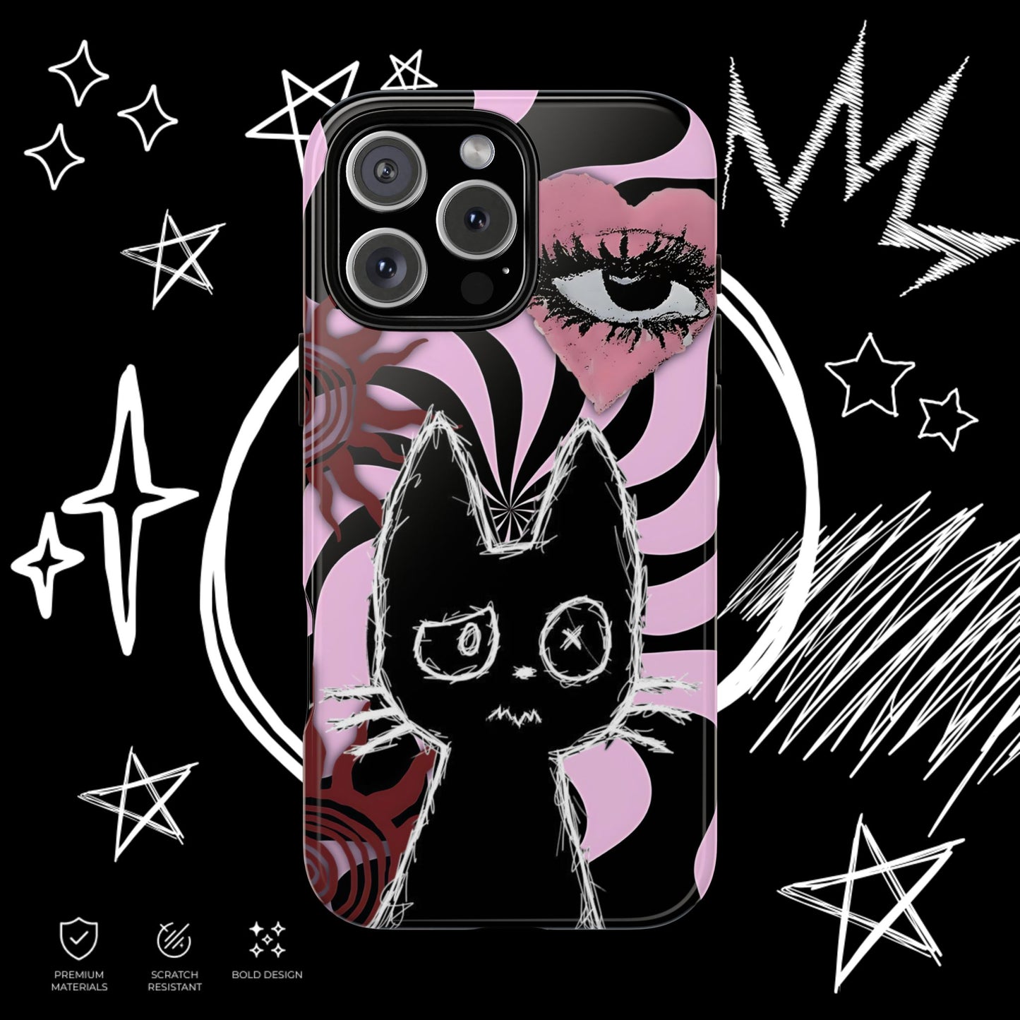 Dark Punk Phone Case | Gothic Kawaii Cat Cover | NekoStyleStudio