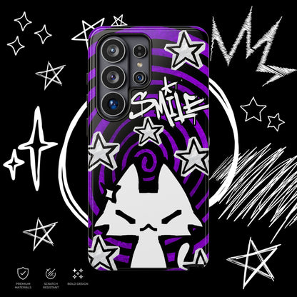 Dark Punk Phone Case | Purple Graffiti Kawaii Cat | NekoStyleStudio