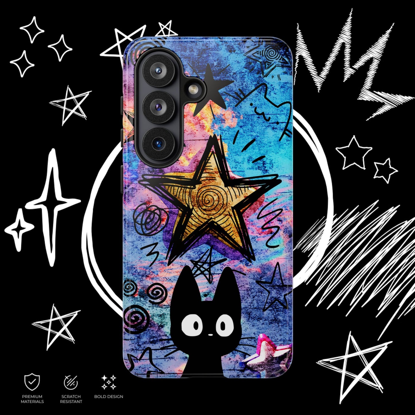 Black Cat Phone Case | Aesthetic Star Cover | NekoStyleStudio