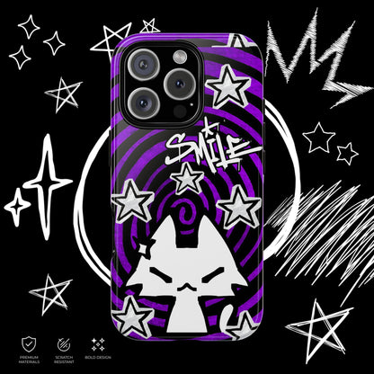 Dark Punk Phone Case | Purple Graffiti Kawaii Cat | NekoStyleStudio