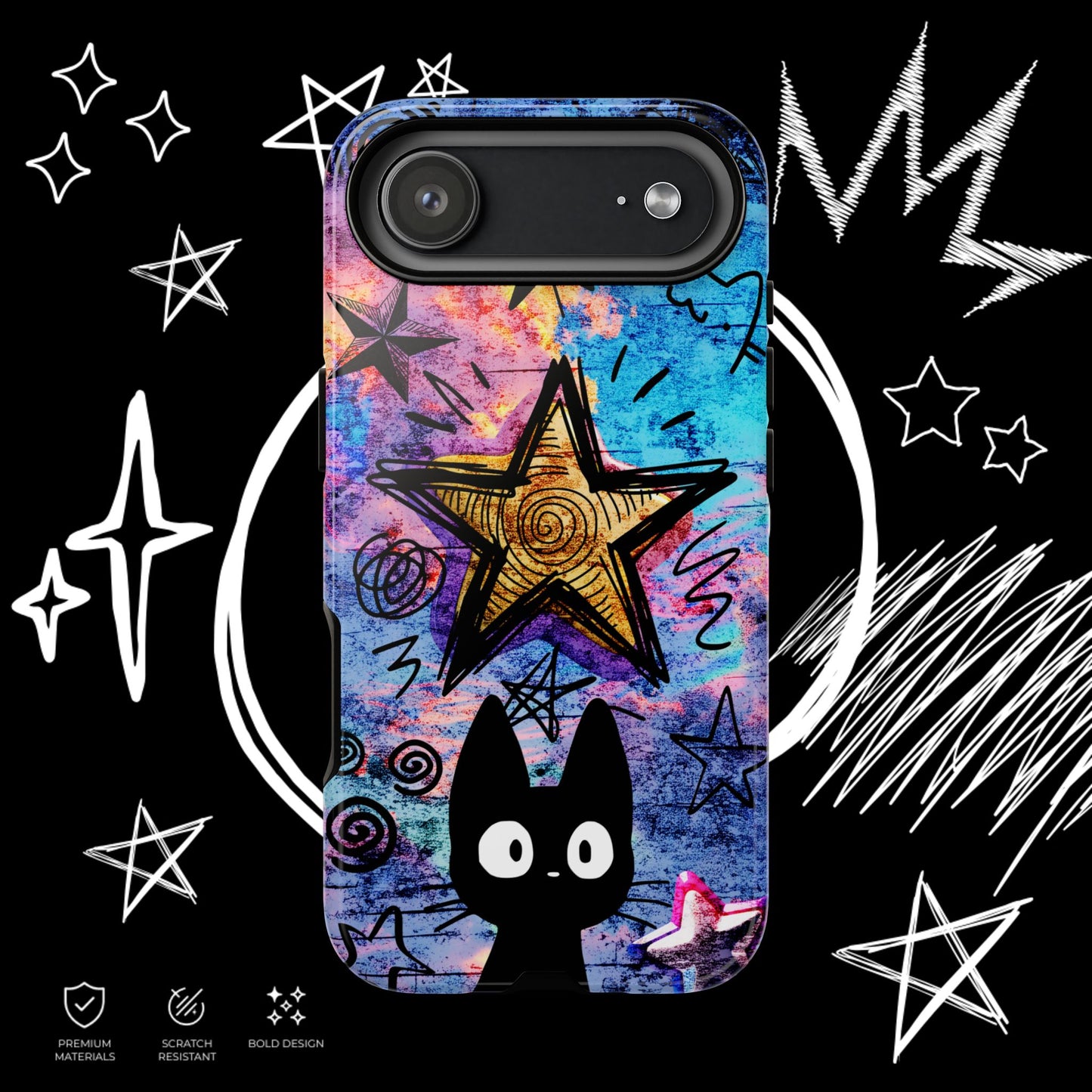 Black Cat Phone Case | Aesthetic Star Cover | NekoStyleStudio