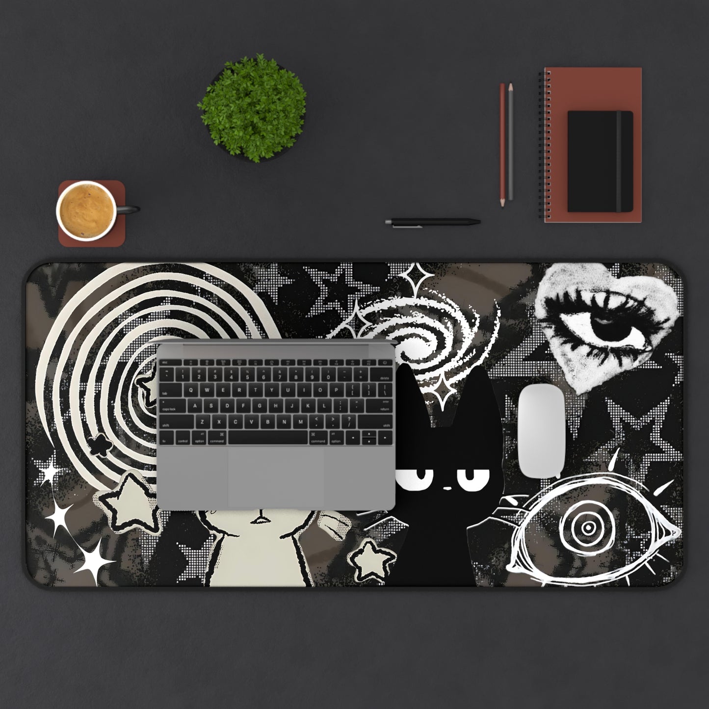 Dark Punk Pad Trippy Bunny &amp; Cat Mousepad Alt Grunge Desk Mat Weirdcore Aesthetic Gaming Pad for Emo Desks Indie Alt Room Decor