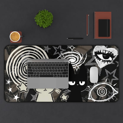 Dark Punk Pad Trippy Bunny &amp; Cat Mousepad Alt Grunge Desk Mat Weirdcore Aesthetic Gaming Pad for Emo Desks Indie Alt Room Decor