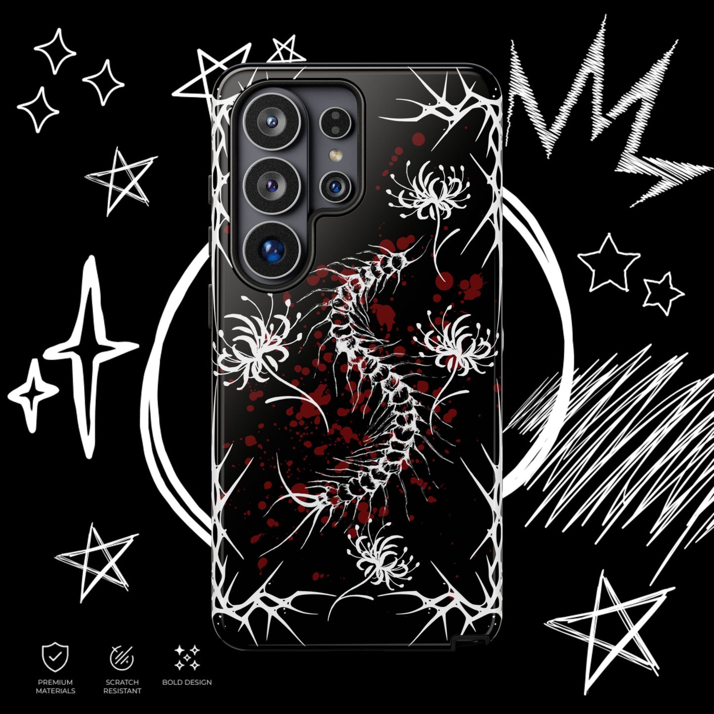 Gothic Centipede Phone Case | Blood Splatter Design | NekoStyleStudio